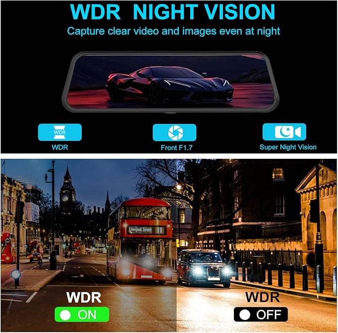 Mirror Dash Cam 4K Front and 2.5K Rear, IMX415 Rearview Mirror Camera for Cars, 5.8GHz WiFi, WDR, G-Sensor, Night Vision, Rev