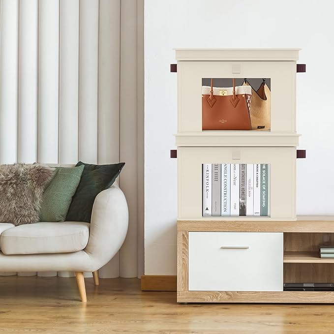 Univivi Storage Bins with Lids, Large Closet Organizers and Storage with Handles & Window, Foldable Fabric Storage Cubes with