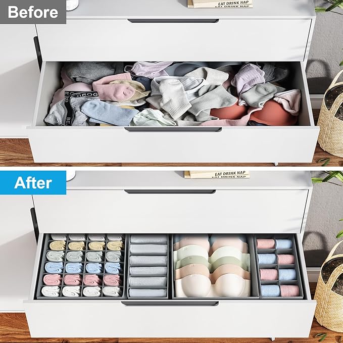Drawer Organizer Clothes - Foldable Underwear Organizer and Sock Organizer, Bra organizer Fabric Dresser Drawer Organizer Div