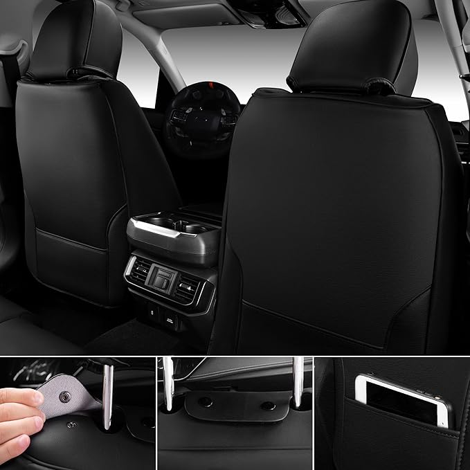 CAR PASS Nappa Leather Seat Covers Front,Black Diamond Bling Car Seat Covers Front Seats Luxury Padded Waterproof,Universal F