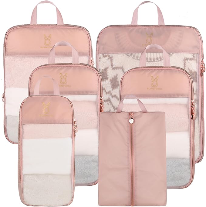 See Through Expandable Compression Packing Cubes, Mesh Travel Packing Cubes for Suitcases, Lightweight Organizers Bag Set for
