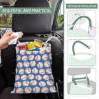 Cute Car Trash Can, Hanging Canvas Car Back Seat Organizer and Storage Bag, Funny Car Trash Bag For Travelling, Outdoor Cute Blue Baseball
