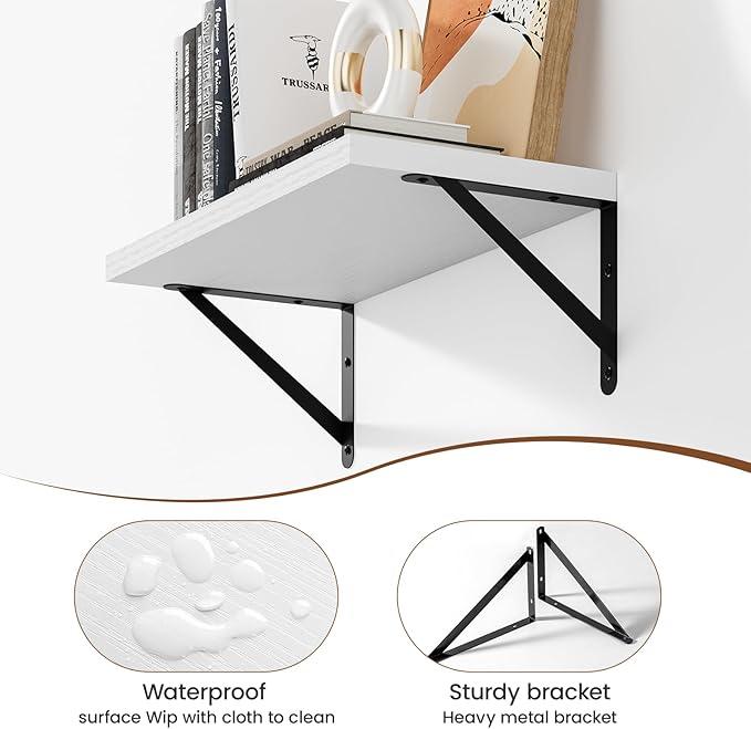 Vivelove Floating Shelves for Wall 16inch, 8 Deep Wood Wall Shelves Set of 2, for Bathroom Living Room Kitchen Office Bedroom