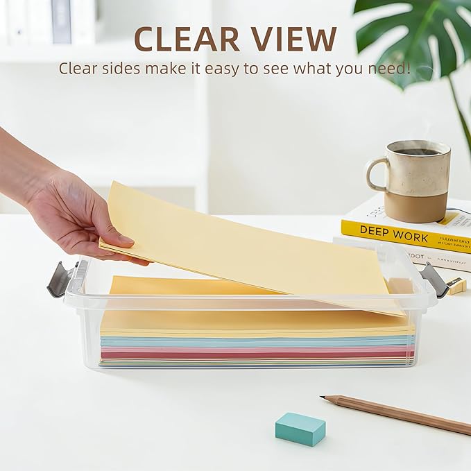 Citylife 6 PCS Clear Plastic Container Clip Box with Latching Lids, Stackable Document Paper Protectors Organizer Container f