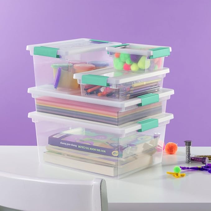 Sterilite 24-Pack Clip Box, Stackable Clear Plastic Bins with Latching Lids, Mini - Writing, Arts or Crafts Supplies Storage 