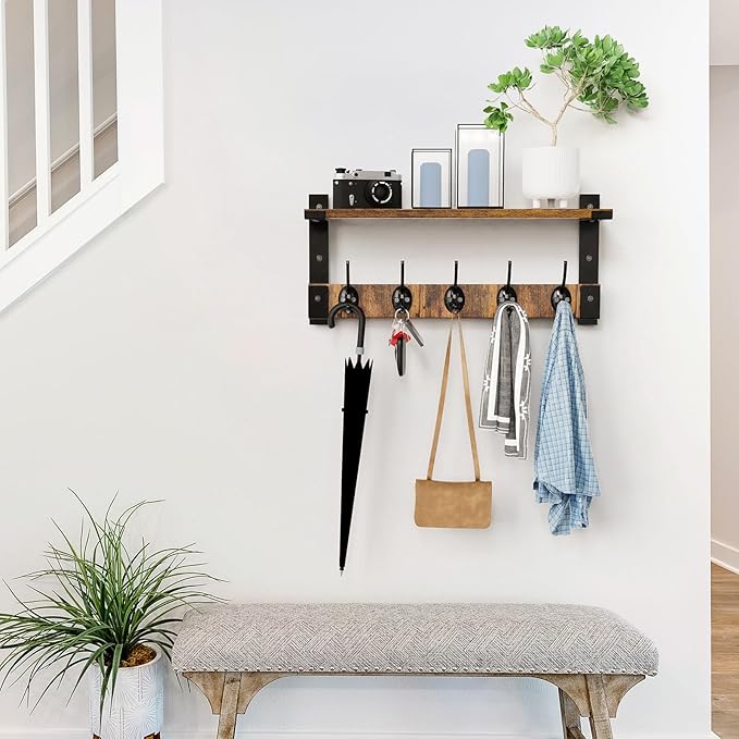 Oraich Wall Hooks with Shelf, Coat Rack Wall Mount for Coat Backpack Key Clothes Hanger, Wall Floating Shelf Hanging in Entry