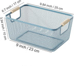 AJIODA Metal Mesh Steel Basket, Small Wire Storage Organizer Baskets Multi-function Hanging Kitchen Basket with Wood Handle f