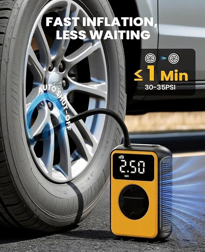 Tire Inflator Portable Air Compressor Cordless with Pressure Gauge and Auto Shut-Off Function, 2-in-1 Air Pump - 150 PSI for Car Bike Tires & 4.0 kPa for Air Mattresses and Inflatables