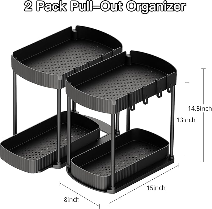 Ukeetap 2 Pack Multi-Purpose Pull-Out Storage Organizers, Under Sink Organizers and Storage for Bathroom & Kitchen, Under Cab