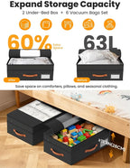 2-Pack Under Bed Storage with Wheels and 6 Vacuum Seal Bags, Adjustable Height 7.9"-10.2",Heavy Duty Capacity,Clear Lid Organ