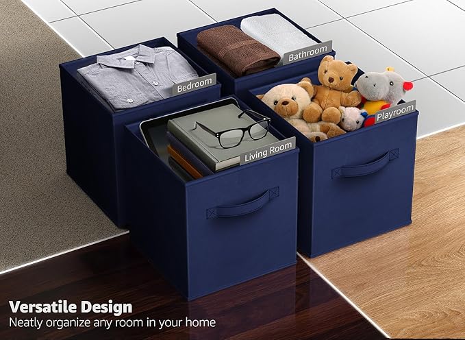 Sorbus 13 Inch Storage Bins - Sturdy Collapsible Fabric Storage Cubes with Handle - 8 Foldable Baskets for Organizing Clothes