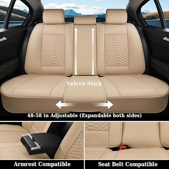 Coverado Car Seat Covers Full Set, Waterproof Nappa Leather Seat Covers for Cars, Universal 5 Seats Car Seat Covers, Front an