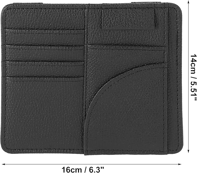 X AUTOHAUX Car Sun Visor Clip Organizer Tissue Paper Box Sunglasses Holder PU Leather Pocket Storage Pouch Bag for Card License Registration Auto Interior Black