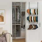 HapiRm Over Door Hat Rack - 3 Tier Wall Mounted Hat Organizer with 16 Hooks and 10 Movable Clips, Baseball Cap Organizer Stor