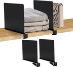 JOY DECOR 2 Pack Acrylic Matte Black Shelf Dividers for Closets Organizer and Storage Adjustable Vertical Wood Shelf Closet S