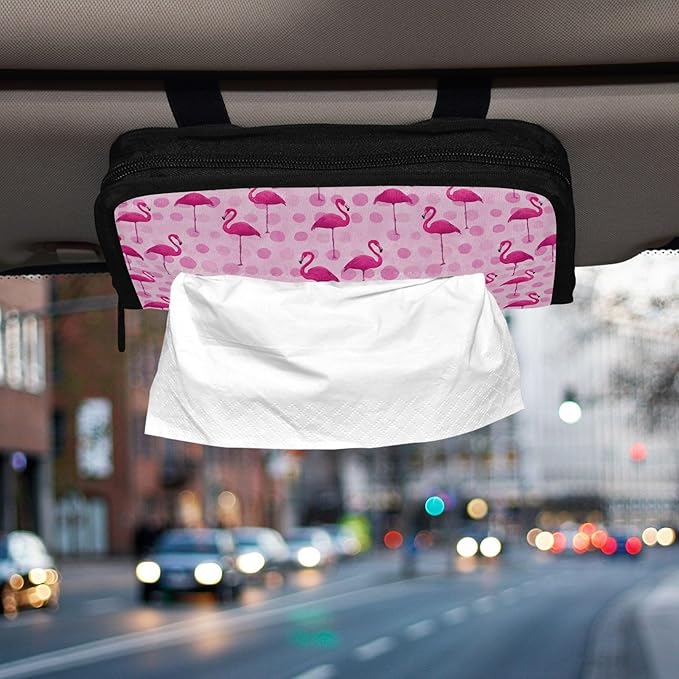 Car Tissue Holder Car Visor Organizer Tissue Box Holder for Car Sun Visor Organizer with Car Vehicle Accessories Essentials Interior for Women Men Pink Flamingos and Polka Dots