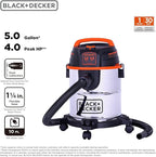 BLACK+DECKER Shop Vacuum Wet and Dry, 5 Gallon 3-in-1 Stainless Steel Shop Vac with Accessories, 4 HP Vacuum Cleaner, for Wor