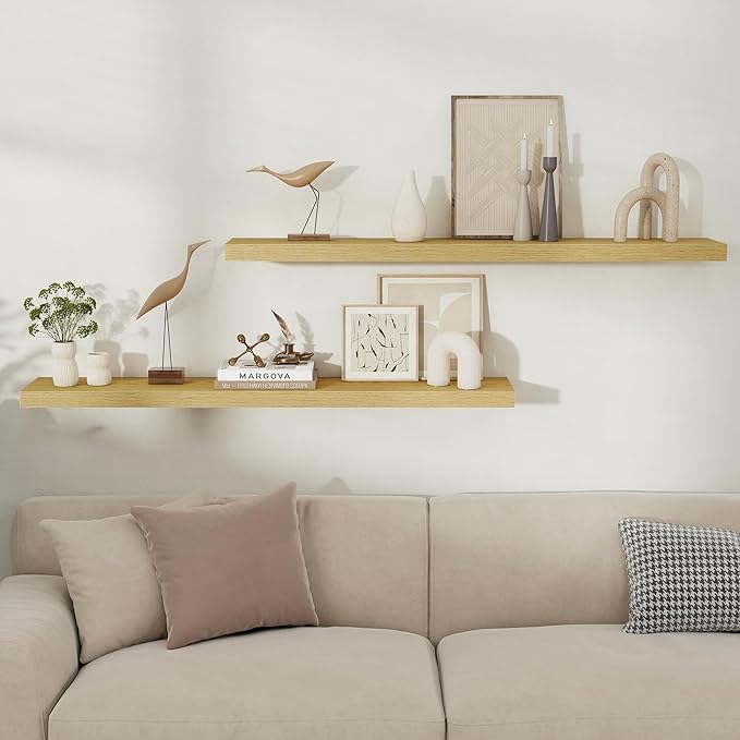 Fun Memories Rustic Wood Floating Shelves for Wall, Space-Saving Wall Mounted Shelves for Bathroom, Bedroom, Living Room and 