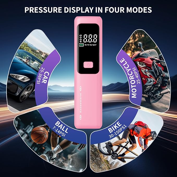 Tire Inflator Portable Air Compressor - ZGWATO Tire Air Pump with Digital Pressure Gauge, Auto Shut Off, 3X Faster Inflation, Cordless Tire Inflator for Car, Motorcycle, Bike, Bicycle and Ball, Pink