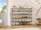 LUKYTOWER Extra Long Shoe Rack 6 Tier 39Pairs, Shoe Storage Organizer with 2 Hooks, Wide Stackable Shoe Organizer Racks for C