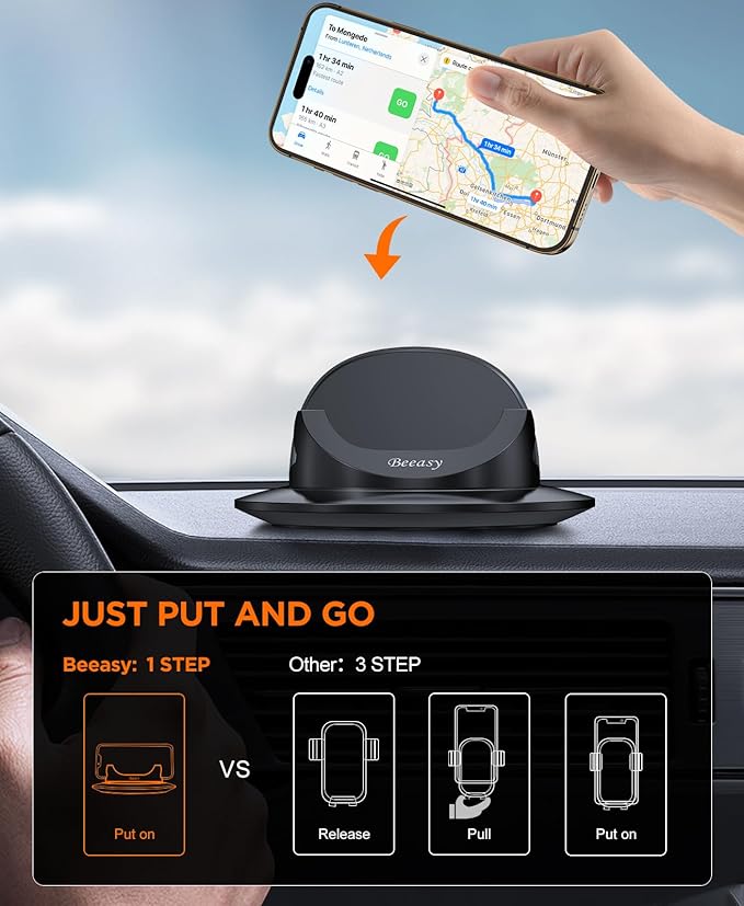 Beeasy Dashboard Cell Phone Holder for Your Car, Car Phone Holder with 360°Rotatable Silicone Non-Slip, Universal Car Phone M
