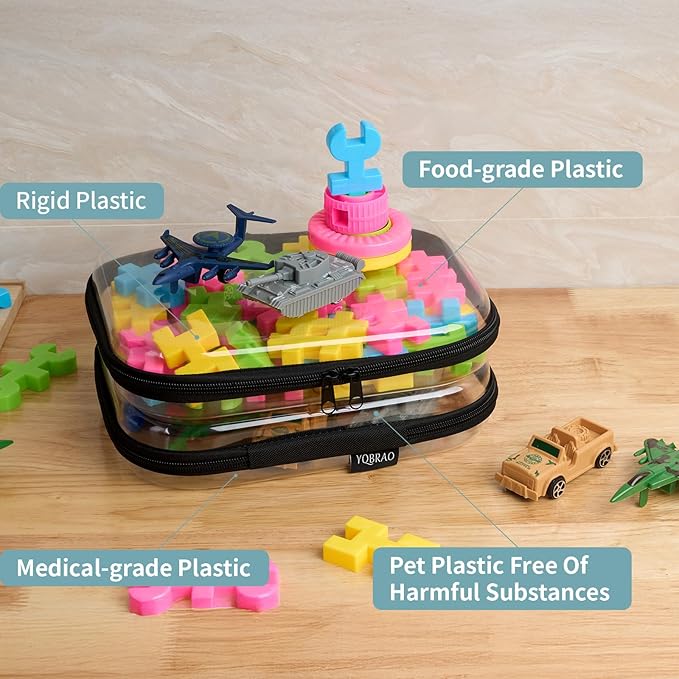 YQBRAO Hard Sided Clear Zipper Case for Storage- Professional-Grade Plastic Clear Zipper Pencil Case,Toy Storage Bins, Toilet