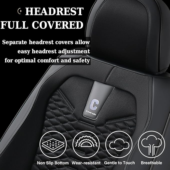 Coverado Car Seat Covers Full Set, 5 Seats Universal Seat Covers for Cars, Breathable Fabric& Faux Leather Auto Seat Cushions