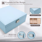 ProCase Jewelry Box for Women, 2 Layers Large Leather Jewelry Organizer Storage Case with Removable Pad for Earrings -Blue
