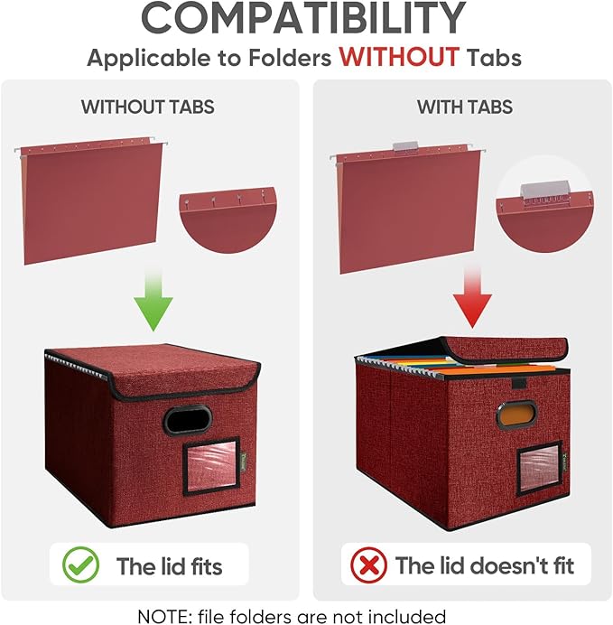 BALEINE File Organizer Box with Lid, Collapsible File Folder Organizer with Plastic Slide, Hanging File Folder Box for Office