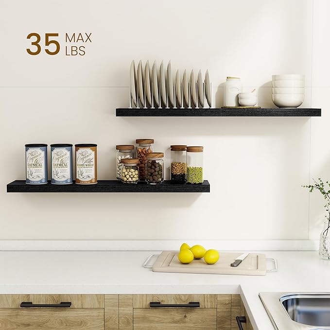 Dreamland 36Inch Floating Shelves for Wall, Rustic Wooden Black Floating Shelves for Bathroom|Bedroom|Kitchen, Deep Wall Moun