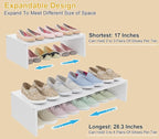Cidaziya 2 Pack Expandable 1 Tier Shoe Rack for Shoe Cabinet, 1 Tier Stackable White Shoe Shelf Organizer for Closet, Sturdy 