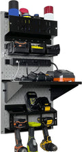 Wall Control Power Tool Storage Organizer Kit Cordless Drill Holder Charging Station Rack 16” x 32” Metal Pegboard Organizati