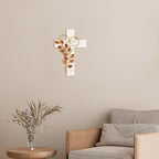 Wooden Wall Cross with Iron Heart Leaf Decorated with Hook and Base Hanging Wall Or Table Cross with Matthew 28:20 For Church