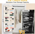 Over the Door Organizer, 5-Tier Extra Large Storage with 10 Pockets and PVC Label Pouches, 80 lbs Capacity Hanging Closet Org