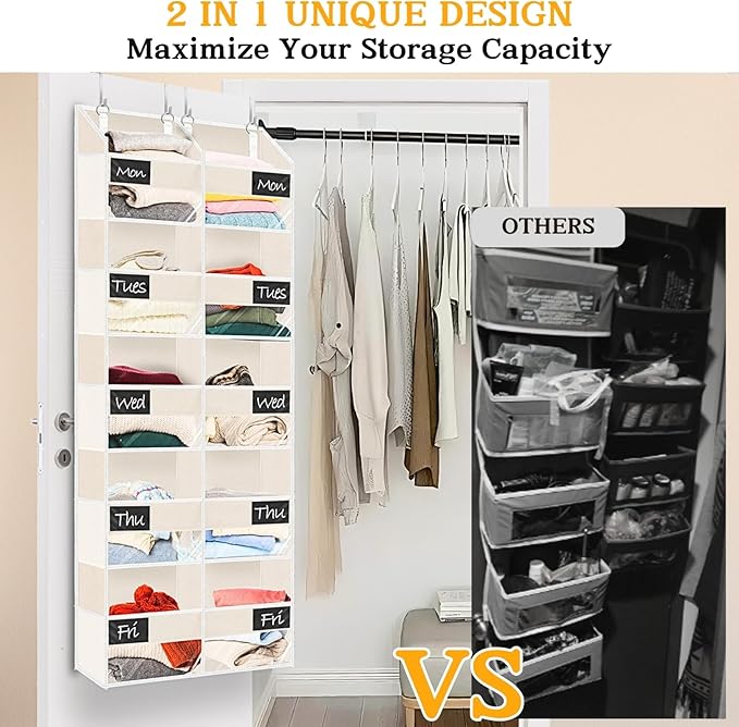 Over the Door Organizer, 5-Tier Extra Large Storage with 10 Pockets and PVC Label Pouches, 80 lbs Capacity Hanging Closet Org