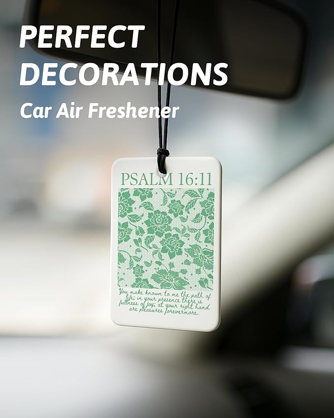 Green Christian Car Air Freshener 4 Pcs, Girly Pink Bow Floral Religious Hanging Air Freshener for Cars Closet Drawer Books, 