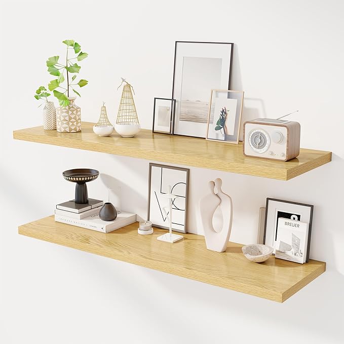 Dreamland 48" Floating Shelves for Wall, 12" Deep Slim Oak Floating Shelves, Wall-Mounted Shelves for Bedroom, Living Room, K