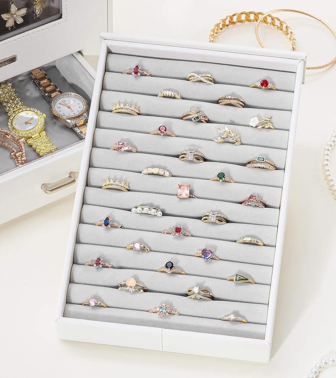 Homde Jewelry Organizer with Transparent Window Necklace Hooks Gift for Women Jewelry Box Display Case for Necklaces Rings Ea