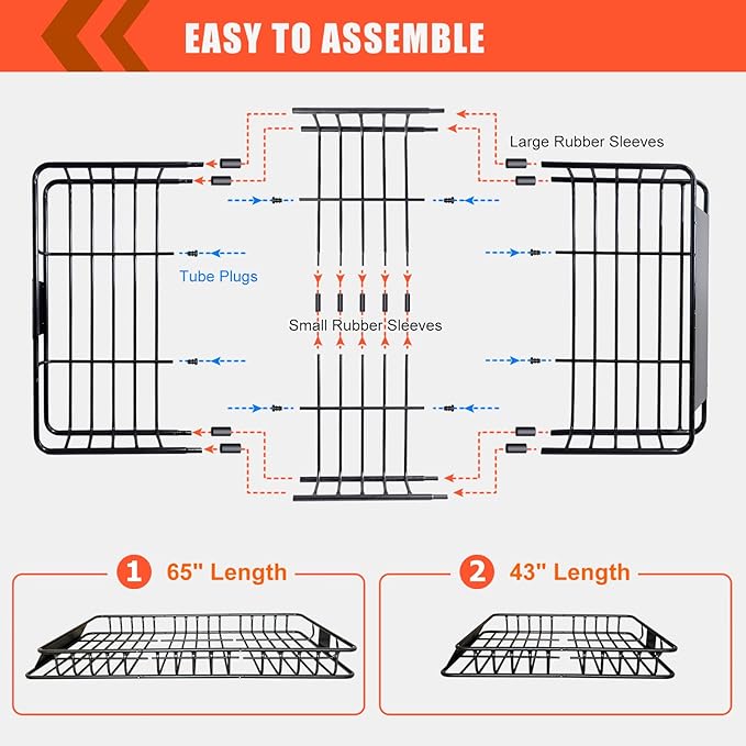 Roof Rack Carrier Carrier Basket 65"*39"*6"+Waterproof Bag 20 Cubic Feet(51"*40"*17"),and Cargo Net with Attachment Hooks,Ratchet Straps.200 Lbs Capacity,Universal Rooftop small Size Roof Rack