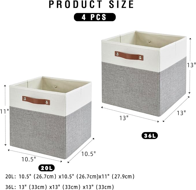 Bagnizer Collapsible Fabric Storage Cube Bins with 2 Reinforced PU Handles, Foldable Storage Organizer Baskets for Closet, Sh