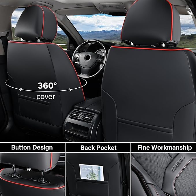 Coverado Car Seat Covers Front Seats, Waterproof Leather Seat Covers for Cars, Luxury Car Seat Covers with Lumbar Support, Ca