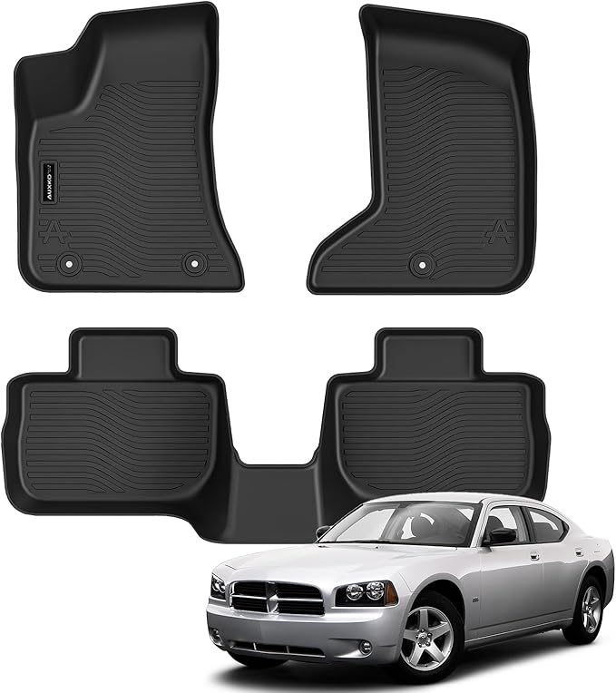 Auxko All Weather Floor Mats for 2011-2023 Dodge Charger AWD & Chrysler 300 AWD TPE Rubber Liners Accessory for 2011-2023 Dodge Charger AWD & Chrysler 300 AWD Odorless Anti-Slip Mats Black