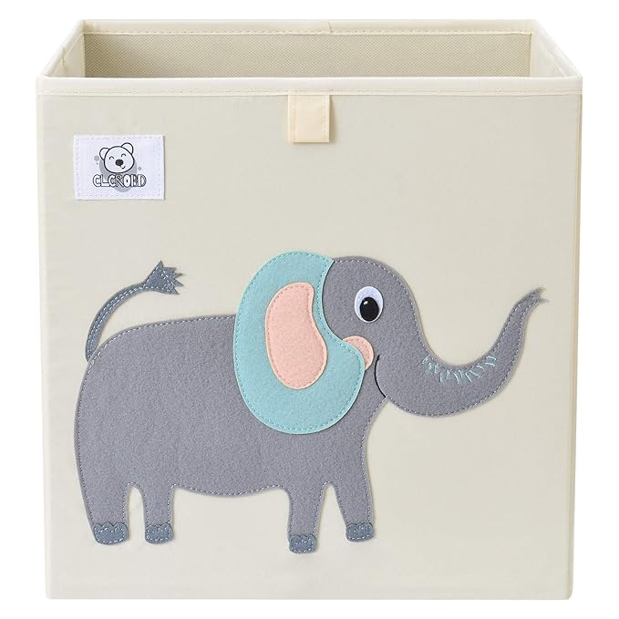 CLCROBD Foldable Animal Cube Storage Bins Fabric Toy Box/Chest/Organizer for Toddler/Kids Nursery, Playroom, 13 inch (Cute El
