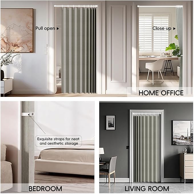Jilron 100% Blackout Fabric Folding Door Curtain with Magnetic Closure - Accordion Style for Sliding Doors, Closets,Wardrobe 