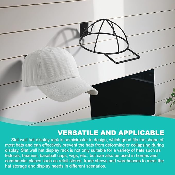6 Pcs Slat Wall Hat Display Rack, Slat Wall Hat Racks for Vendors, Slatwall Hat Display for Baseball Hats Beanies Wigs Organi