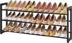 FAVOOSTY 3-Tier Expandable Shoe Rack, Adjustable Shoe Shelf Storage Organizer Space Saving Metal Free Standing Shoe Rack for 