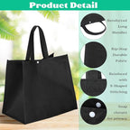 Boao 48 Pack Reusable Grocery Bags 13''L x 9.4''W x 15''H Large Foldable Shopping Tote Bag Non Woven with Handle and Button
