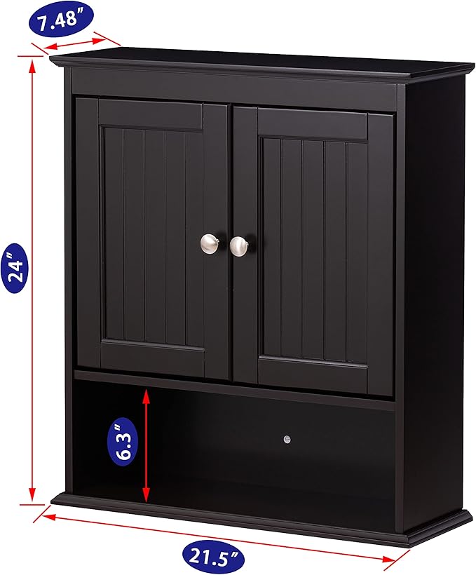 Spirich Bathroom Cabinet Wall Mounted, Wood Hanging Cabinets with Doors and Shelves, Medicine Cabinet Over The Toilet, Espres