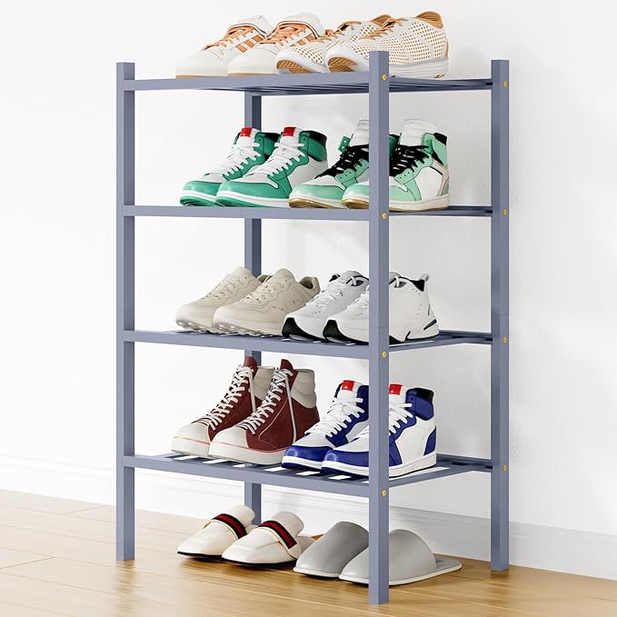 Smiry Shoe Rack, 4 Tier Small Bamboo Shoe Organizer, Stackable Free Standing Wooden Shoe Storage Shelf for Closet, Entryway, 