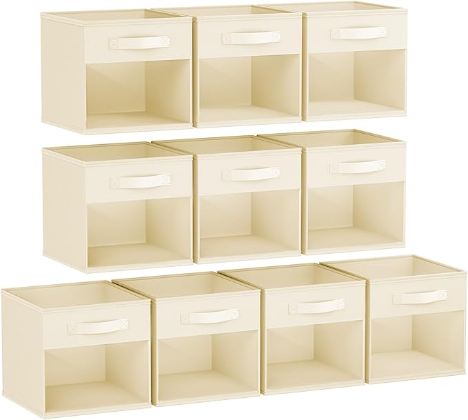 DIMJ Storage Cubes, Cube Storage Bin, 10 Pack Foldable Storage Cubes with Window, Closet Storage Bins with Handle, 11x 11 inc